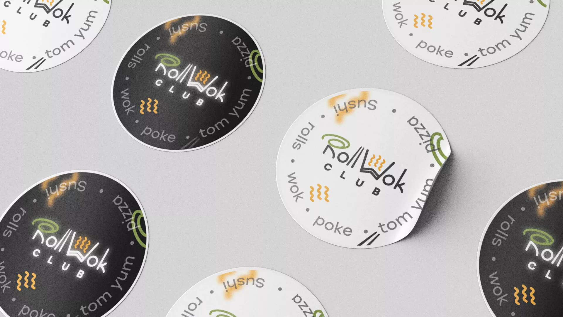 Разработка наклеек для суши-бара «Roll Wok Club» в Обояне